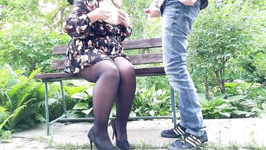 The adventures of a dirty milf in pantyhose in the park on a bench - 15 image