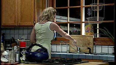 Inexperienced pretty blonde was seduced my elder carpet muncher on the kitchen - 1 image