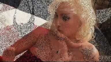 Blonde skunk takes hard cock doggy style outdoors - 1 image