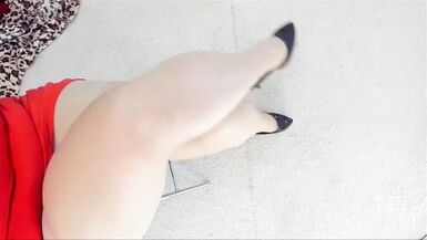 Naughty MILF Sonya showing her thick legs in tan nylon pantyhose and high heels POV - 12 image
