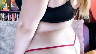 Edging Orgasms with WeVibe plus Hitachi - Black Dress Striptease - BBW 38G Torpedo Tits and G-string - Plus Size Model - 12 image