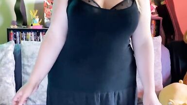 Edging Orgasms with WeVibe plus Hitachi - Black Dress Striptease - BBW 38G Torpedo Tits and G-string - Plus Size Model - 2 image