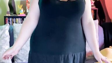 Edging Orgasms with WeVibe plus Hitachi - Black Dress Striptease - BBW 38G Torpedo Tits and G-string - Plus Size Model - 3 image