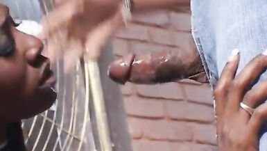Horny black MILF is on her knees sucking stud's tool before fucking - 3 image