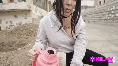 Celebrating the birthday of a milf selling coffee, I gave her a cake and the bitch blew out the candle - 2 image