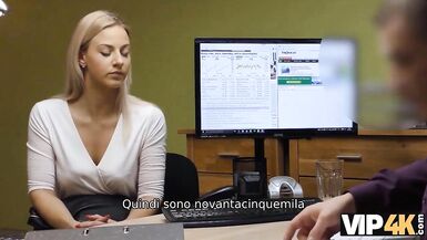 VIP4K. The nice woman needs money but the lender wants to fuck her