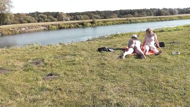 Wild beach. Nudist beach. Outdoors on bank of river lover fucks doggystyle beautiful sexy MILF Frina. Oudoor. Ouside. Naked in public. Sex in public - 2 image