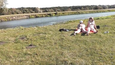 Wild beach. Nudist beach. Outdoors on bank of river lover fucks doggystyle beautiful sexy MILF Frina. Oudoor. Ouside. Naked in public. Sex in public - 3 image