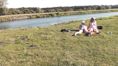 Wild beach. Nudist beach. Outdoors on bank of river lover fucks doggystyle beautiful sexy MILF Frina. Oudoor. Ouside. Naked in public. Sex in public - 6 image