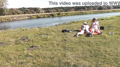 Wild beach. Nudist beach. Outdoors on bank of river lover fucks doggystyle beautiful sexy MILF Frina. Oudoor. Ouside. Naked in public. Sex in public - 7 image