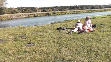 Wild beach. Nudist beach. Outdoors on bank of river lover fucks doggystyle beautiful sexy MILF Frina. Oudoor. Ouside. Naked in public. Sex in public - 9 image