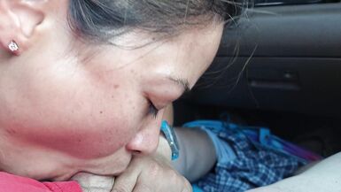 Asian BJ Queen Sucking Cock In Public Car, Asian Wife MILF Cumslut, Asian Wife Blowjob Queen - 9 image