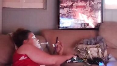 Sexy milf smoking in mini red night dress part 2 - 15 image