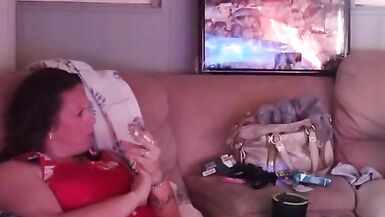 Sexy milf smoking in mini red night dress part 2