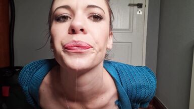 Gagging my slut face well blowing spit bubbles and spitting on my saggy tits, spit play fetish - 4 image