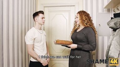 SHAME4K. Red-haired MILF with big breasts wears stockings during sex - 3 image