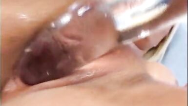 Blond with massive breasts uses enormous dildos in both holes then fucks - 3 image