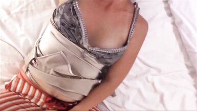 Amoul Solo, 851 - White Slut, Orange and White Satin Pants, Satin Thong, Stockings, Heels, Doggy Style, Blowjob, Rimming - 4 image