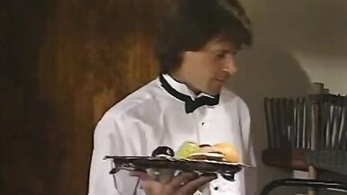 Hotel waiter catches janitor fucking blonde and joins in on the fun