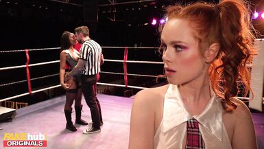 FAKEhub Redhead Teen and Ebony MILF teacher share a cock