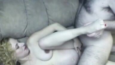 Pregnant whore gets fucked doggystyle on hotel couch by lucky tech guy - 14 image