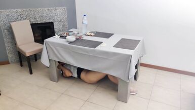 Waitress with creamy pussy gets an internal cumshot under the restaurant table - 11 image