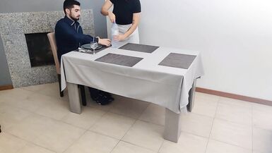 Waitress with creamy pussy gets an internal cumshot under the restaurant table - 4 image