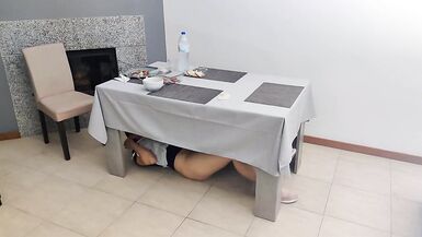Waitress gets internal cumshot in her creamy pussy under the table - 11 image