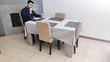 Waitress gets internal cumshot in her creamy pussy under the table - 2 image