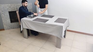 Waitress gets internal cumshot in her creamy pussy under the table - 4 image