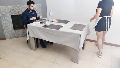 Waitress gets internal cumshot in her creamy pussy under the table - 6 image