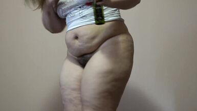 Hard bottle masturbation mature BBW housewife MILF in the kitchen.