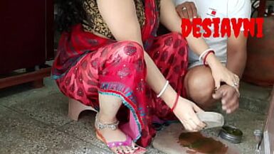 desi avni bangali mother working in kitchen while he want to suck her boobs - 1 image