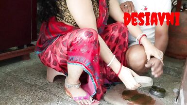 desi avni bangali mother working in kitchen while he want to suck her boobs - 15 image