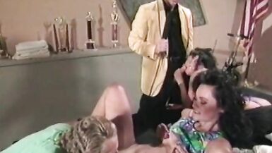 Two guys fuck two girls side by side during a presentation - 3 image
