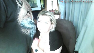 The old Fox squeezes the tits of his eternally inexperienced bitch, and she gratefully sucks his cock! )) - 10 image