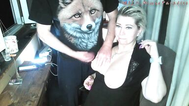 The old Fox squeezes the tits of his eternally inexperienced bitch, and she gratefully sucks his cock! )) - 5 image