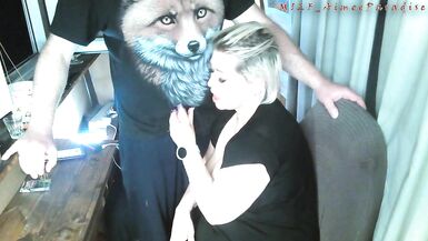 The old Fox squeezes the tits of his eternally inexperienced bitch, and she gratefully sucks his cock! )) - 6 image