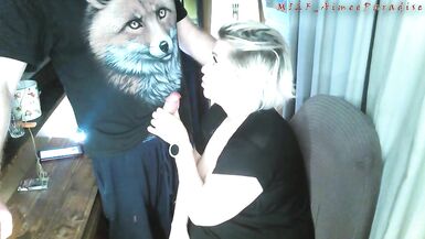 The old Fox squeezes the tits of his eternally inexperienced bitch, and she gratefully sucks his cock! )) - 7 image