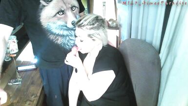 The old Fox squeezes the tits of his eternally inexperienced bitch, and she gratefully sucks his cock! )) - 8 image