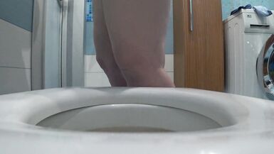 Hidden camera in the toilet at home. Husband wants to spy on mature wife when she pisses. Lots of piss from hairy pussy and asshole close-ups and ASMR. Amateur fetish with chubby milf. - 2 image