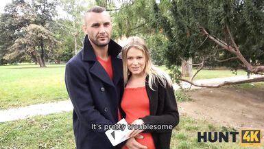 HUNT4K. Pregnant girl in red is tempted with money into pussy-drilling - 3 image