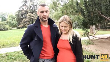 HUNT4K. Pregnant girl in red is tempted with money into pussy-drilling - 4 image