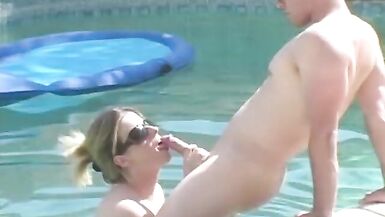 Busty amateur wife gets horny on vacation an fucks on the pool - 3 image
