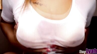 Amazing Titjob/Titfuck through Transparent White T Shirt until Cum in Tits - 4 image