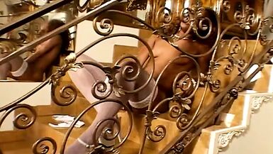 Beautiful ebony skinned Marie Luv in lingerie spreads her - 1 image
