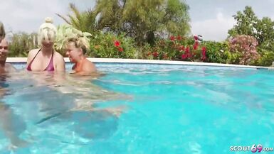 Three GERMAN MILFs help Guy to Cum on Holiday in FFFM - 2 image