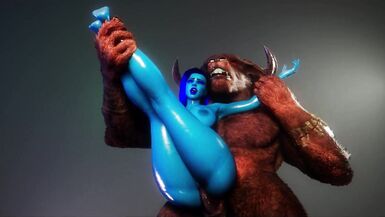 Monster Huge cock of this Minotaur perfectly stretches the pussy of this Blue skinned babe - 9 image