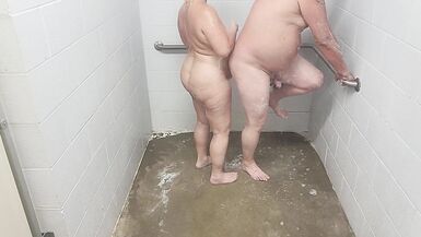 Husband and blonde wife showering - 5 image