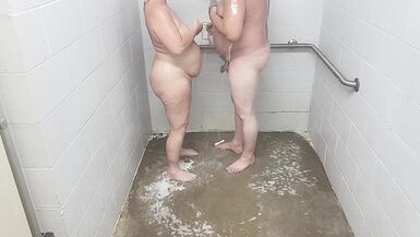 Husband and blonde wife showering - 6 image